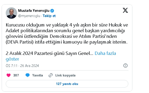 Mustafa Yeneroğlu istifa haberi görseli