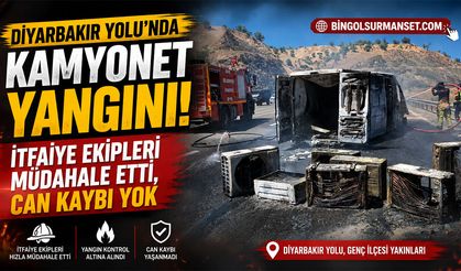 Bingöl Diyarbakır Yolunda Klima Yüklü Kamyonet Yandı