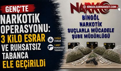 Genç’te Narkotik Operasyonu: 3 Kilo Esrar ve Ruhsatsız Tabanca Ele Geçirildi