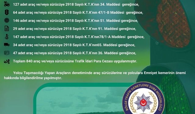 Bingöl’de Temmuz ayı içinde 840 araca para cezası verildi