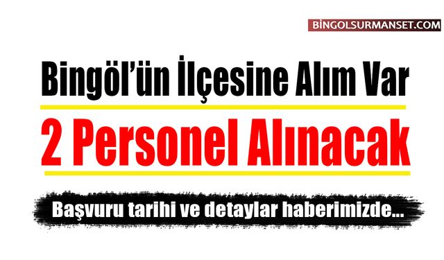 Bingöl’ün İlçesine Alım Var: 2 Personel Alınacak