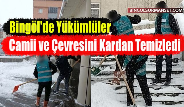 Bingöl'de Yükümlüler Camii ve Çevresini Kardan Temizledi
