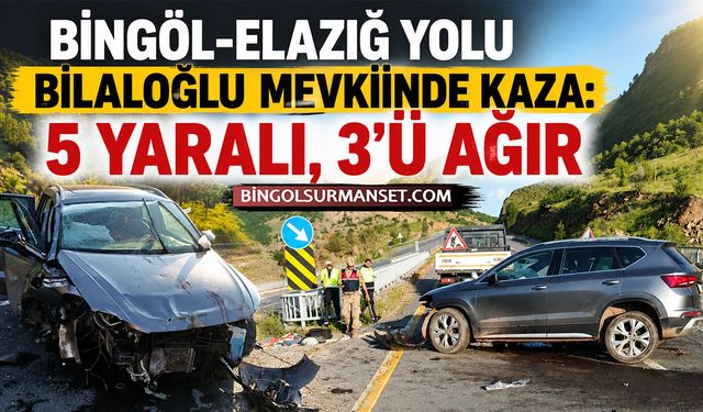 Bingöl-Elazığ Yolu Bilaloğlu Mevkiinde Kaza: 5 Yaralı, 3'ü Ağır