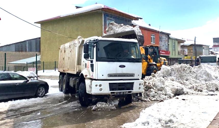 Karlıova’da Yağan Kar, Kamyonlarla İlçe Dışına Taşınıyor