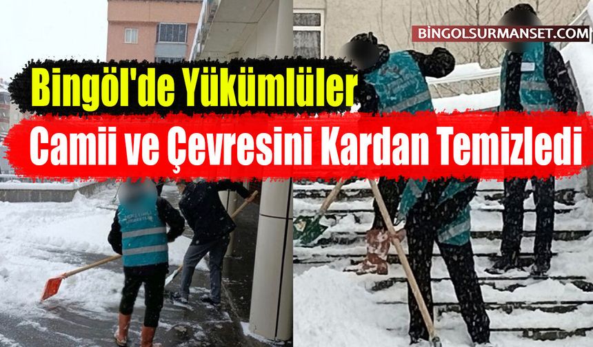 Bingöl'de Yükümlüler Camii ve Çevresini Kardan Temizledi