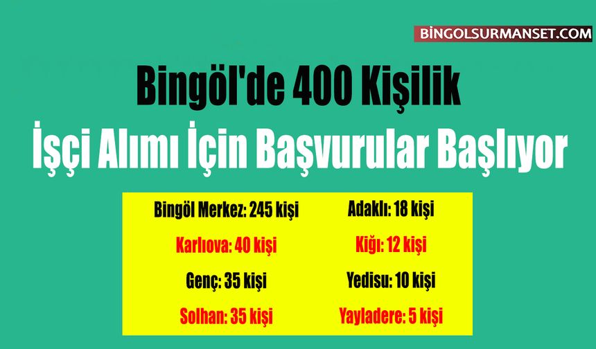 Bingöl'de 400 Kişilik İşçi Alımı İçin Başvurular Başlıyor