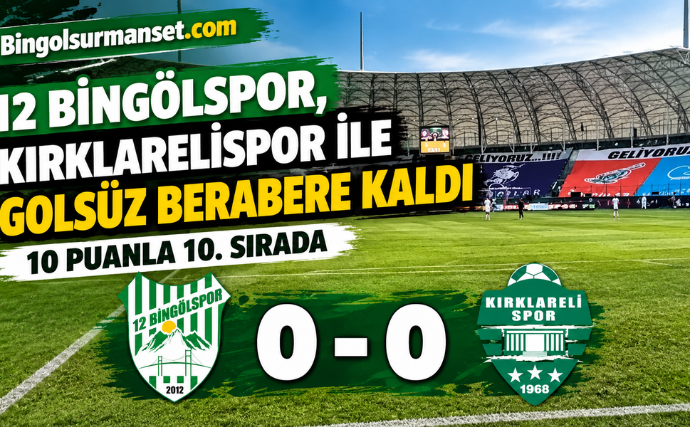 12 Bingölspor, Kırklarelispor ile Golsüz Berabere Kaldı: 10 Puanla 10. Sırada